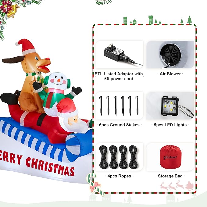 eUty 6ft Christmas Inflatable Outdoor Decoration Lighted Skiing Santa Snowman and Dog Waterproof Christmas Blow Up Yard Decorations for Xmas Holiday Party Yard Garden Lawn Decor