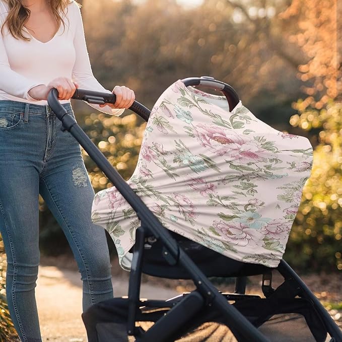 AFPANQZ Pink Flowers Breastfeeding Nursing Cover Baby Carseat Canopy for Babies Infant Newborn Stroller Cover Breastfeeding Scarf