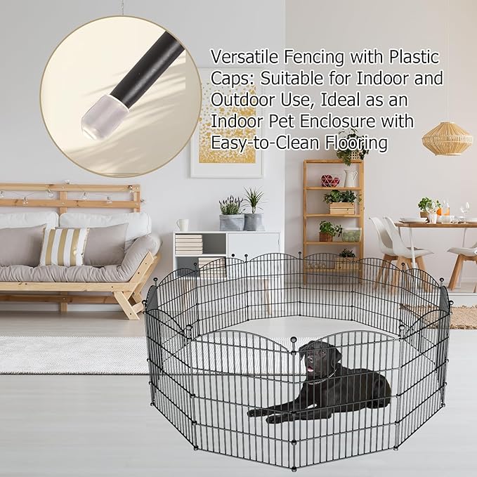 10 Panels Garden Fence Dog Fence Outdoor for Yard, 32in H x 23.6ft L Rustproof Metal Fencing with Ground Stakes | No Dig Animal Proof Containment for Pets/Rabbits | Durable Patio Security Panels