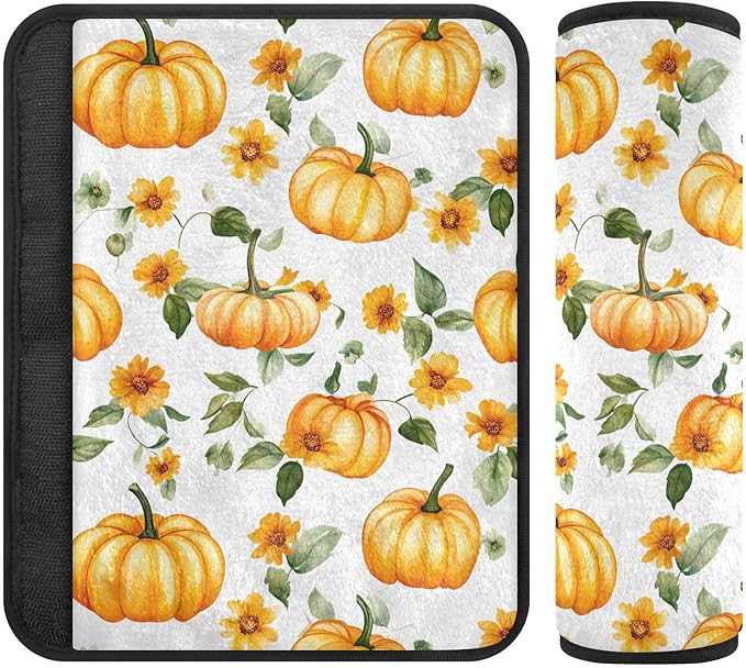 CHIFIGNO 2 Pack Orange Autumn Pumpkins Sunflowers Car Seat Belt Covers Universal Seat Belt Cushion Cover Seat Belt Shoulder Pad Protect Your Neck and Shoulder