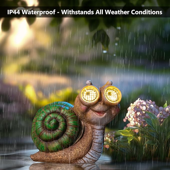 Solar Snail Statue Garden Light, Solar Powered Outdoor Decor with LED Eyes, Resin Garden Figurine for Yard/Patio/Lawn, Waterproof Solar Statue, Gift for Women/Mom/Grandparents