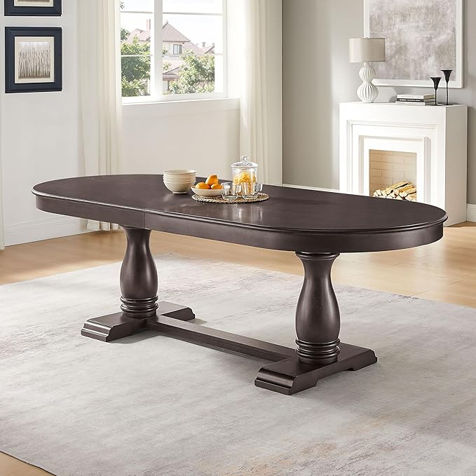 Ball & Cast Farmhouse Extendable Dining Table for 6-8, 76"-94" Long Extendable Kitchen-Table with Leaf, Mid Century Curved Wooden Expandable Table w/18 Leaves,Drop-Leaf Breakrest Table, Dark Brown