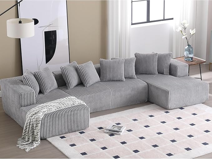 Free Combination Cloud Boneless Modular Sectional Sofa with Chaise Lounge,Modern Minimalist Upholstered Couches, Oversized U Shaped Lounge Sofa Couch w/ 8 Pillows