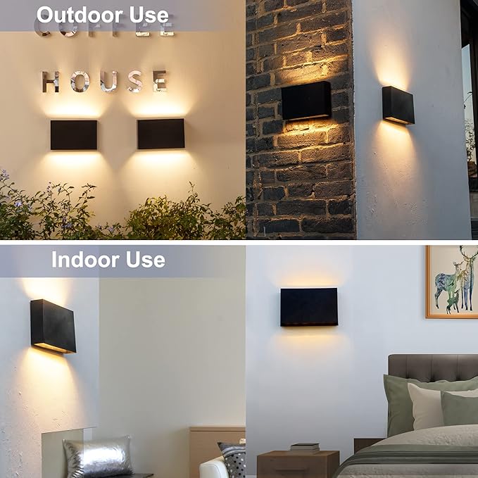 FUDESY LED Wall Sconce, Black Plastic Modern Wall Light Fixtures, Indoor Outdoor Up and Down Wall Lighting for Living Room Bedroom Hallway Corridors, 3000K, Warm White, 2-Pack