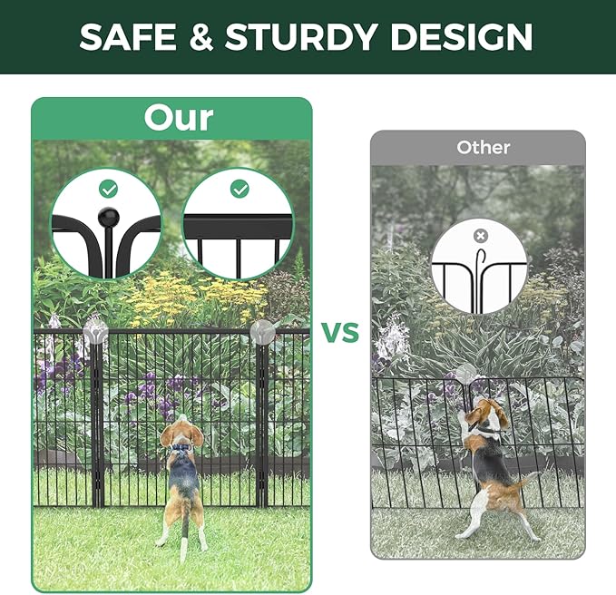 FXW Garden Fence Outdoor for The Yard – 45in(H) x 9.1ft(L) Heavy Duty Metal Animal Barrier for Dog and Rabbit, Decorative Dog Fence, 4 Panels, Black