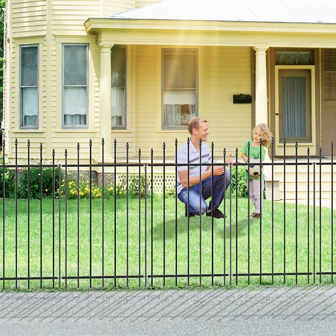 Metal Garden Fence 42 in H x 12 ft L, 6 Panels + 7 Stakes Border Dog Fence Panels Animal Barrier, No Dig Garden Fencing for Yard Patio Flower Bed Lawn Outdoor, Arch Black