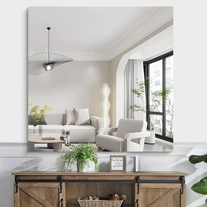 KOCUUY Large Frameless Mirror,42x42 Inch Square Bathroom Vanity Mirror for Over Sink, Upgraded Shatterproof Unframed Design for Bedroom, Living Room, Entryway