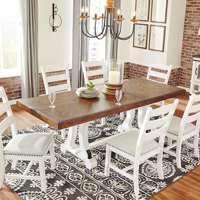 Signature Design by Ashley Valebeck Farmhouse Rectangular Extension Dining Table, Fits up to 8, White & Brown