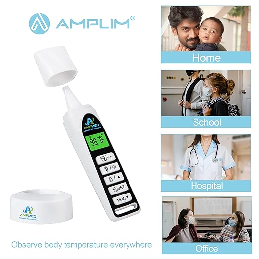 Amplim Bundle - Amplim Non-Contact Touchless Infrared Digital Forehead Thermometer for Adults and Baby Hospital Medical Grade No Touch (Pack of 3)
