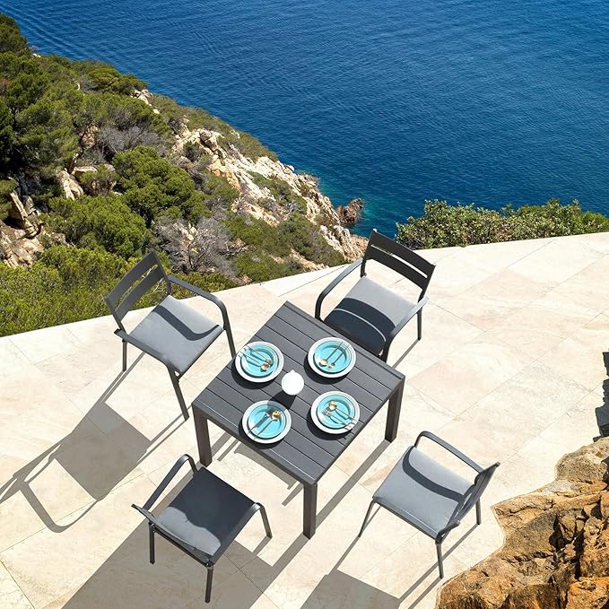 Soleil Jardin Aluminum Patio Extendable Dining Table, 35" - 71", Adjustable Indoor Outdoor Furniture Rectangle Table for 4-6 Person Porch Deck Garden,Dark-Grey