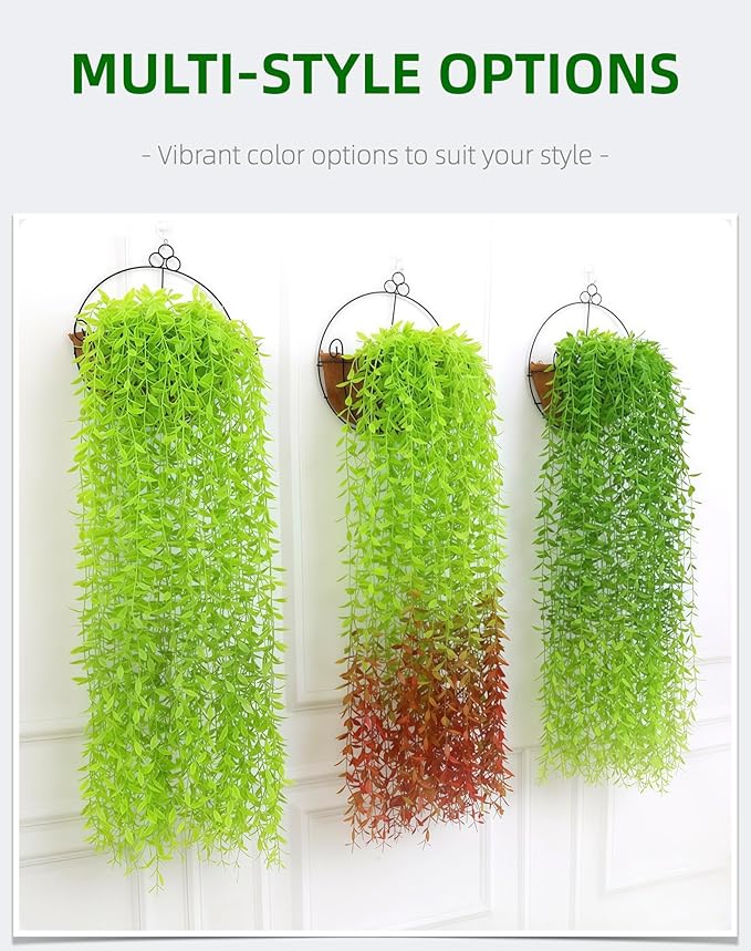 5 Pack Artificial Hanging Willow Vine (3.3ft) - Fake Greenery Plants for Indoor/Outdoor Decor, Wedding & Photography - Red Tail Design (No Basket Included)
