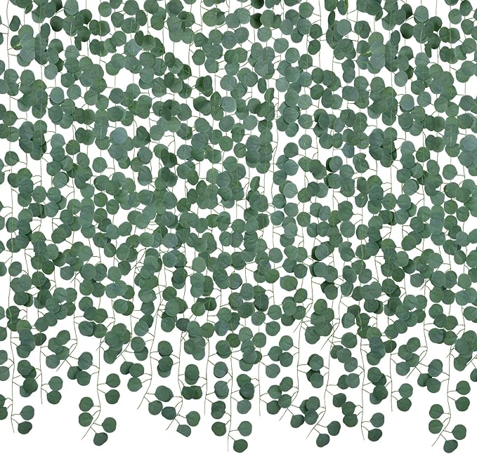 DearHouse 86 Feet 12 Strands Artificial Eucalyptus Leaf Plants Vine Hanging Eucalyptus Garland for Home Kitchen Office Wedding Wall Decor