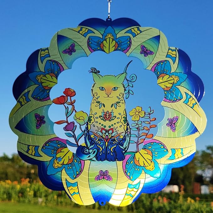 DJUAN Cat Stainless Steel Wind Spinners- Cat Memorial Gifts for Women Mom Grandma Wife, Pet Memorial Wind Spinner for Outdoor Garden Decor,12 inch Hanging Wind Spinner for Cat Lovers Gifts