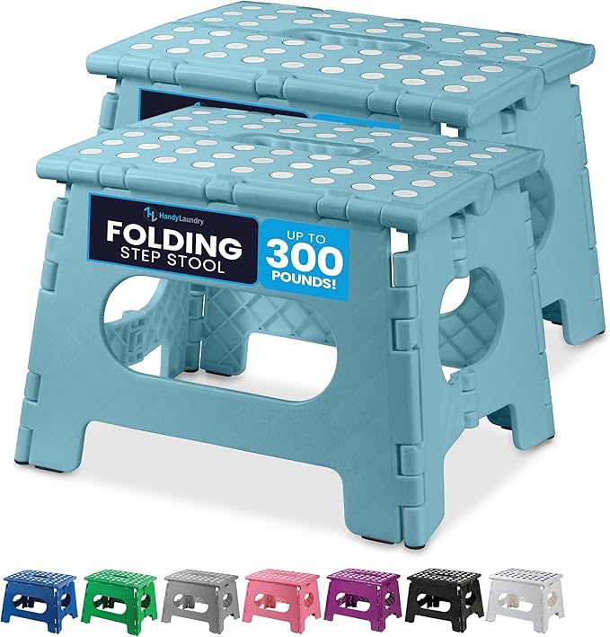 Handy Laundry Folding Lightweight Step Stool - Sturdy Enough to Support Adults and Safe Enough for Kids - Opens Easy with One Flip - Great for Kitchen, Bathroom or Bedroom (Teal | 2-Pack)