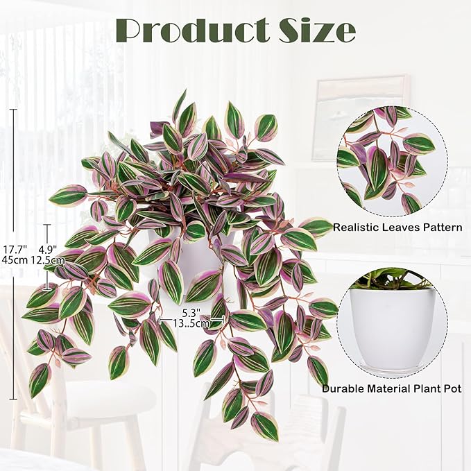 Briful Faux Plants Indoor Fake Potted House Plants Artificial Watermelon Peperomia Hanging Plant for Home Office Bedroom Aesthetic Shelf Kitchen Decoration(Pink - 1 Pack)