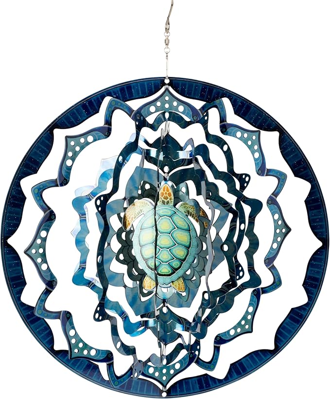 VP Home Kinetic Wind Spinner - Large Mandala Turtle - Colorful Garden Metal Outdoor Spinners - Unique Yard Wind Catchers - 3D Garden Wind Art Sculpture - Lawn and Patio Hanging Windmill Decorations