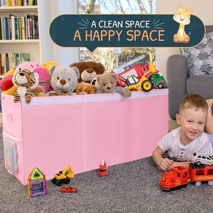 Extra Large Toy Storage Organizer with Lid - Sturdy, Collapsible Toy Chest Storage Box Design - Toys Bin with Dividers for Kids, Nursery, Bedroom, Playroom 37"x16"x14"
