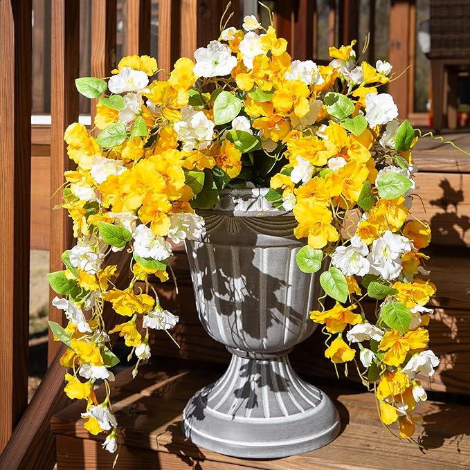 Artificial Hibiscus Fake Hanging Flowers Plants for Outdoors Spring Decoration, 2pcs Faux Silk Outside Hibiscus Long Trailing Vines Realistic UV Resistant for Front Door Planter Porch Patio Yard, Mix