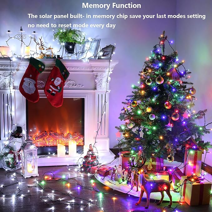 Joomer Color Changing Christmas Lights, 2 Pack Total 144FT 400 LED 12 Modes Solar String Lights Waterproof Twinkle Fairy Lights for Garden Yard Patio Christmas Decoration (White to Multicolor)