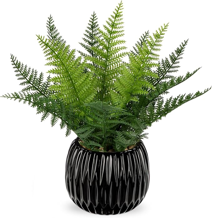 DILATATA Faux Plant Indoor in Ceramic Pot 13" Artificial Potted Fern Fake House Plants for Desk Office Bathroom Garden Decoration