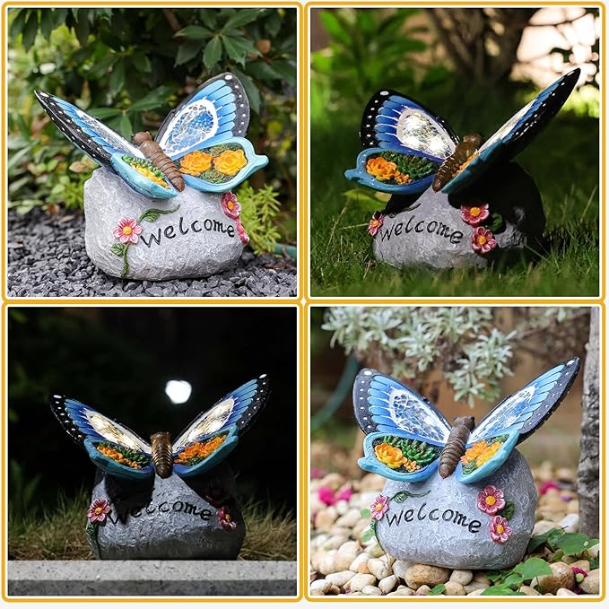 Yiosax-Garden Statue Butterfly Decor-Solar Outdoor Butterfly Light-Butterfly Figurine Decoration for Patio,Balcony,Yard,Lawn Ornament Garden Gift Women Mom