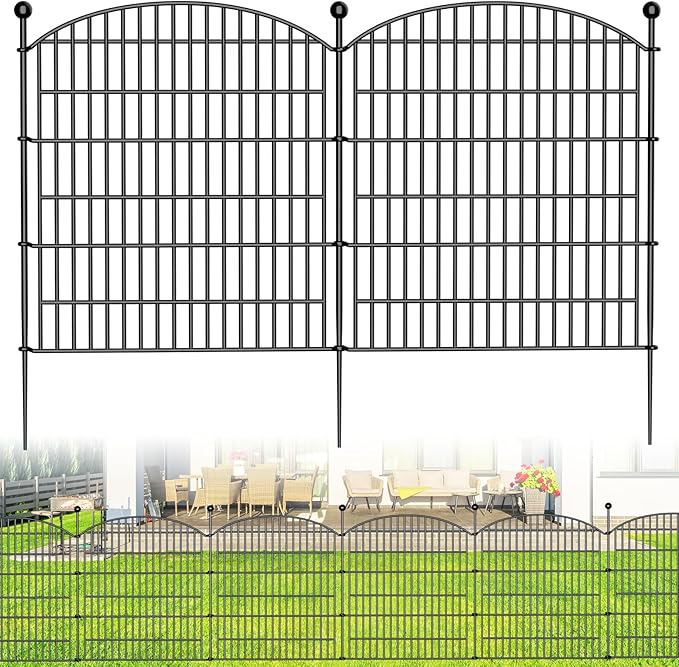 10 Panels Decorative Garden Fence - 32 in (H) x 23.6 ft (L) No Dig Dog Fence Outdoor for Yard, Rustproof Tall Garden Fencecing Panels, Animal Barrier Suitable for Yard Border, Patio, and Outdoor Use