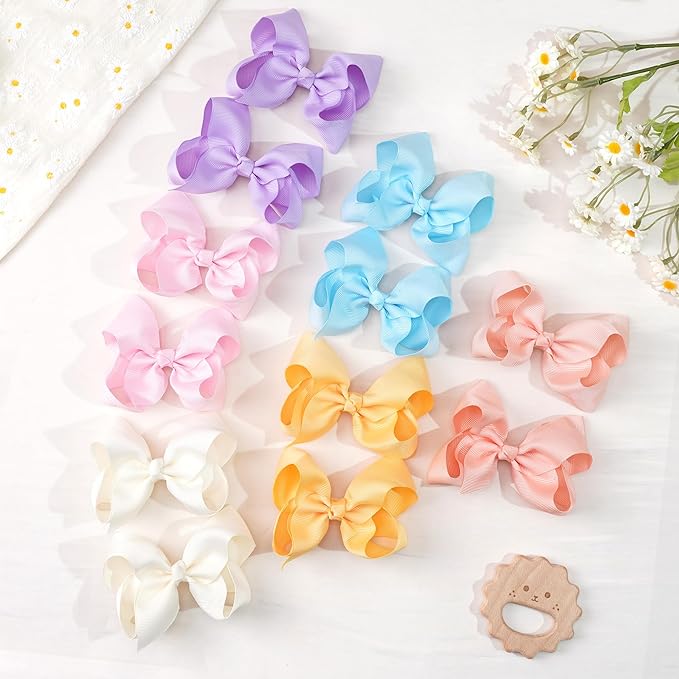 CÉLLOT 40 Pcs 4.5 Inch Hair Bows for Girls Clips Grosgrain Ribbon Boutique Hair Bow Alligator Clips For Girls Teens Toddlers Kids(Rainbow Colors)