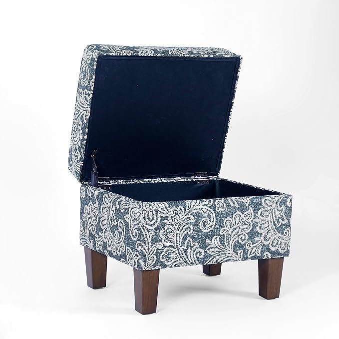 Home Decor | Dinah Collection Modern Storage Ottoman | Ottoman with Storage for Living Room & Bedroom(Blue Denim Jacobean Print)