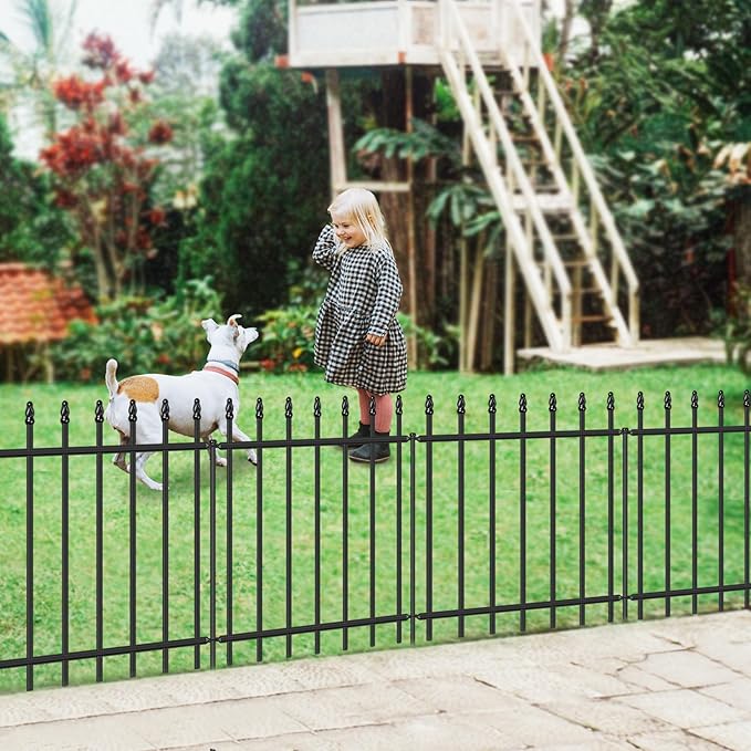 Decorative Metal Garden Fence 24 in H x 16 ft L,8 Panels + 9 Stakes Border Fence Panels Animal Barrier for Dogs, No Dig Garden Fencing for Yard Patio Flower Bed Lawn Outdoor,Black