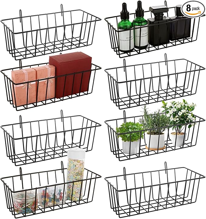 8Pcs Wire Basket, Grid Panel Hanging Wire Baskets,