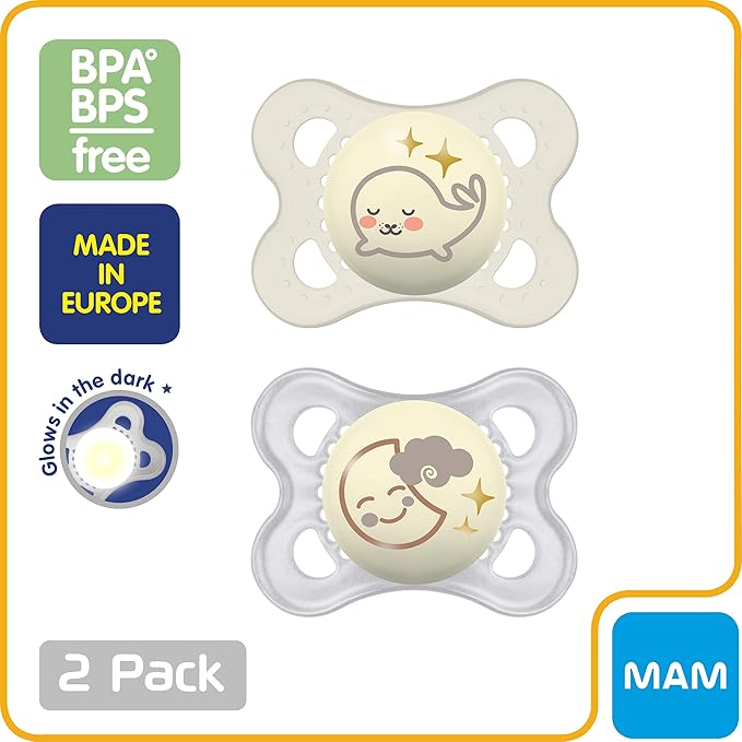 MAM Night Pacifiers (2 Pacifiers & Sterilizing Box), MAM Pacifiers 0-6 Months & Original Matte Baby Pacifier, Nipple Shape Helps Promote Healthy Oral Development, Sterilizer