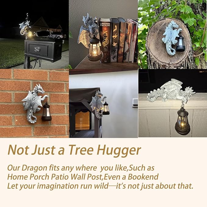 Dragon Tree Hugger Garden Decor - 9.3 Inch Garden Statues Lawn Ornaments for Outside Balcony Yard Whimsical Art Outdoor,Medieval Fantasy Halloween Decor