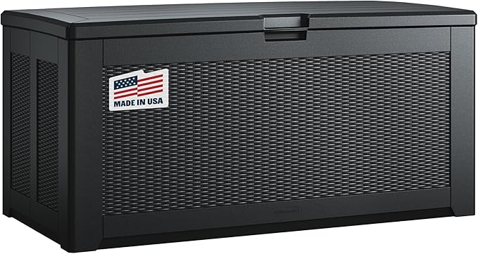 Rubbermaid Extra Large Resin Outdoor Storage Deck Box (134 Gal), Weather Resistant, Black, Deck Organization for Home/Backyard/Pool Chemicals/Toys/Garden Tools/Porch/Patio Cushions