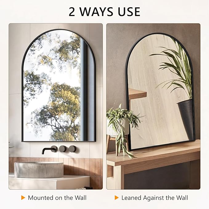 Arched Wall Mirror for Bathroom,Mirrors for Wall,28''x40'',Vanity Mirror for Bedroom Dresser, Entryway, Living Room, Metal Frame (28''x40'',Black)