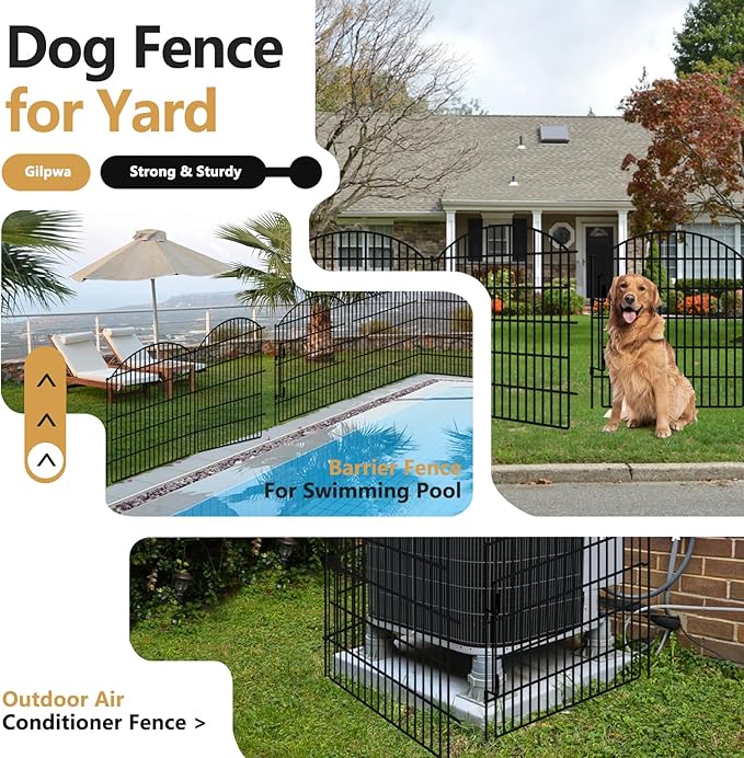 16 Panels Decorative Garden Fence with Lock, 33in (H) x 38.67ft (L) No Dig Dog Animal Barrier for Outdoor Yard, Rustproof Ground Stakes Metal Fencing for Yard, Patio, Flower Bed