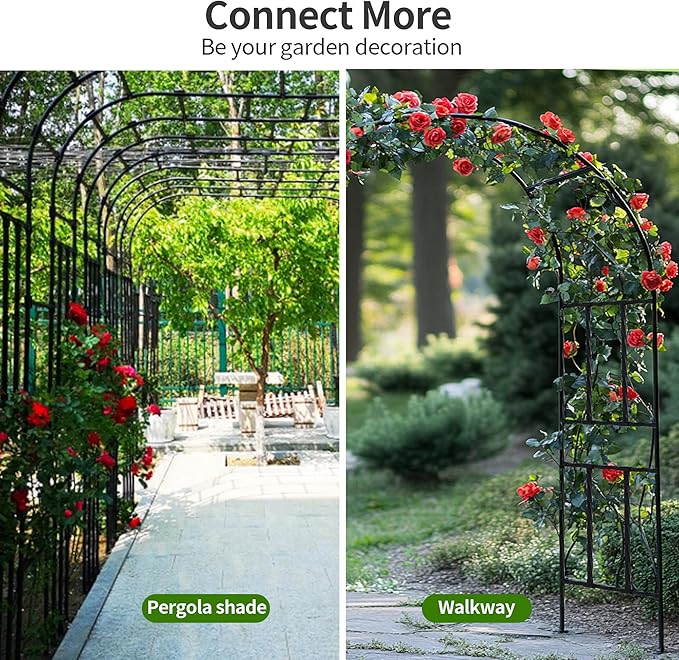 Twira Garden Arch Trellis, 7.9FT(240cm) Metal Garden Arbor Trellis for Climbing Plants Outdoor, Large Wedding Arch for Ceremony, Black Archway Trellises Decoration for Lawn, Patio, Backyard