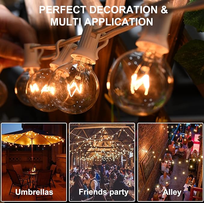 100Ft G40 Outdoor String Lights Patio Lights with 100 Edison Globe Bulbs, Connectable Outdoor String Lights Waterproof UL Listed for Indoor Porch Party Wedding Deck Balcony Wedding Party Decor- White