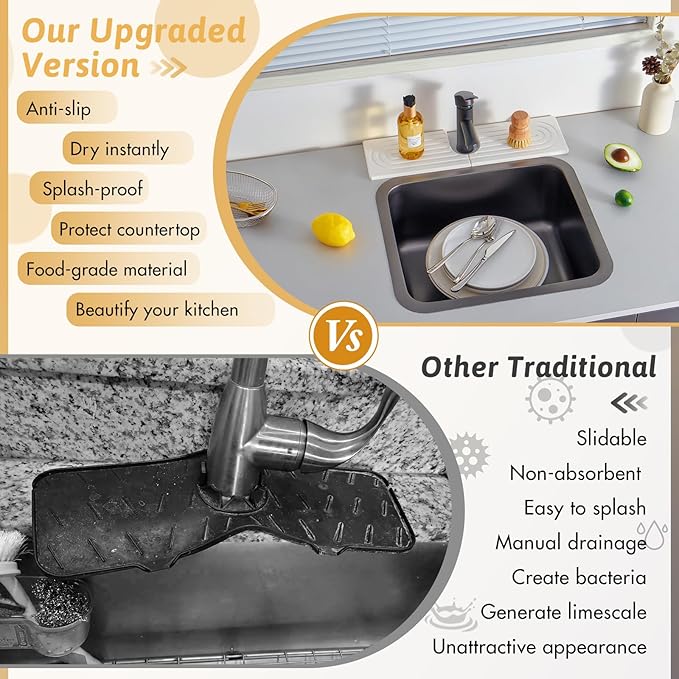 16" Faucet Mat for Kitchen Sink, Long Diatomite Fast Drying Stone Sink Tray