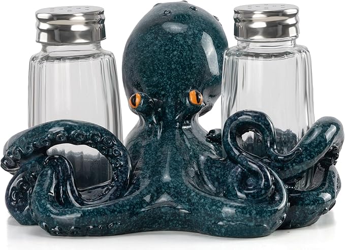 Decorative Octopus Salt and Pepper Shaker Holder, Coastal Kitchen Decor (Octopus)