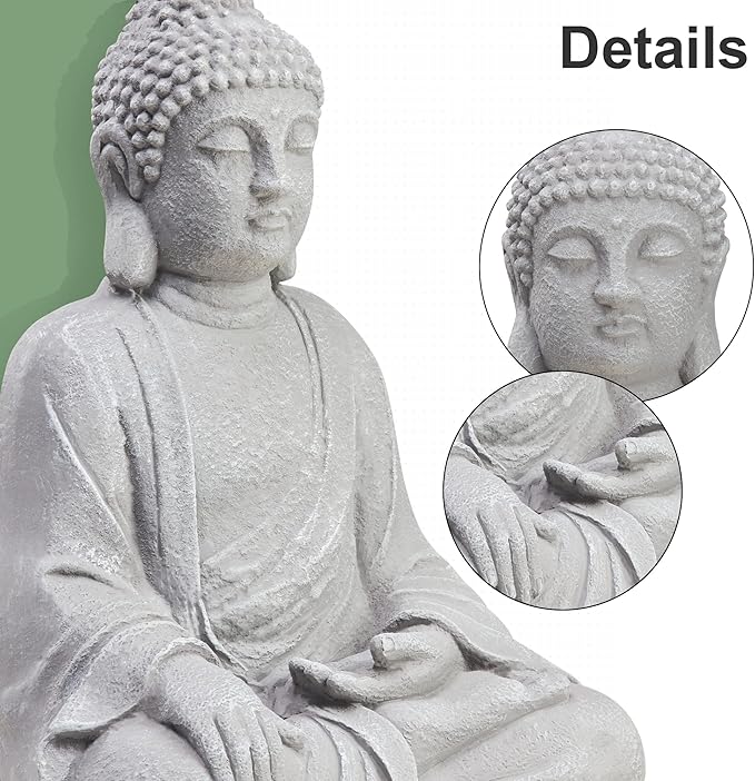 TOETOL Large Buddha Statue Outdoor Zen Decor Medium 20” High Yard Decor Magnesium Oxide Stone Grey for Yard Garden Patio Deck Home