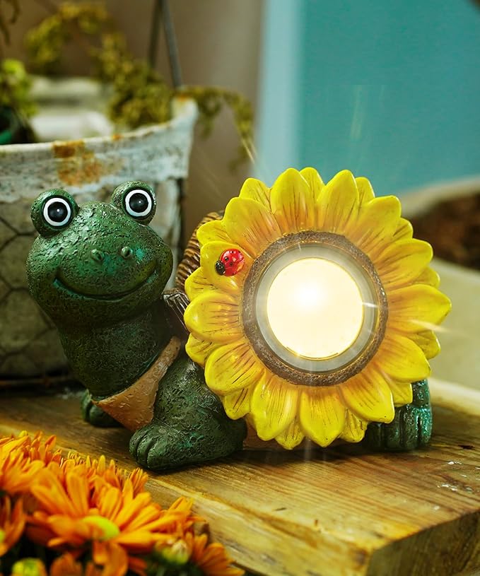 Nacome Solar Turtle Garden Decor with Sunflower: Outdoor Clearance Statues Lights for Outside Lawn Ornaments Porch Patio Balcony Yard - Birthday Gifts for Mom Grandma Women(Green)