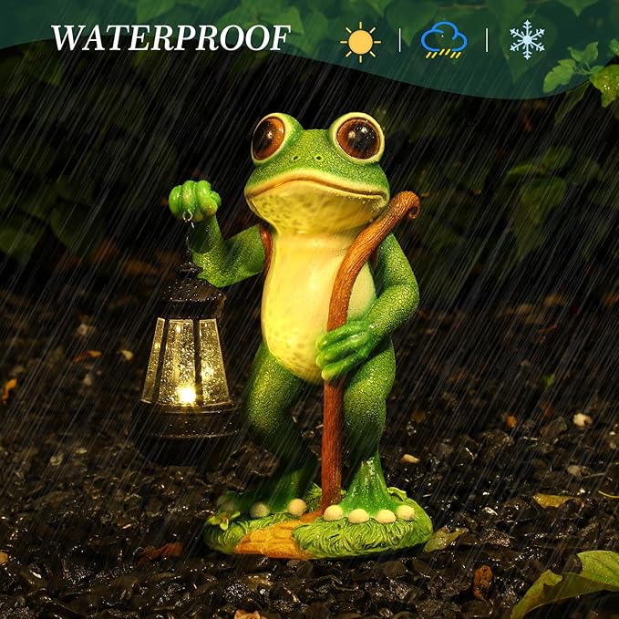 Garden Statue Frog Outdoor Decor, Solar Patio Resin Garden Decor for Outside Yard Decorations Gift for Women, Mom, Grandma