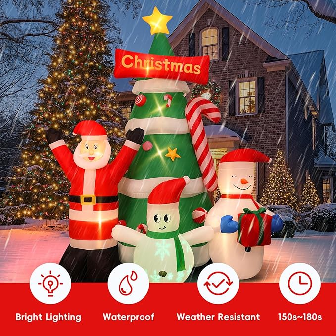 Max Fun 9Ft Christmas Tree Inflatables Decorations with Santa Snowman Built-in LED Lights Blow Up Christmas Tree Outdoor Decoration for Christmas Party Holiday Outdoor Garden Lawn Yard Decor