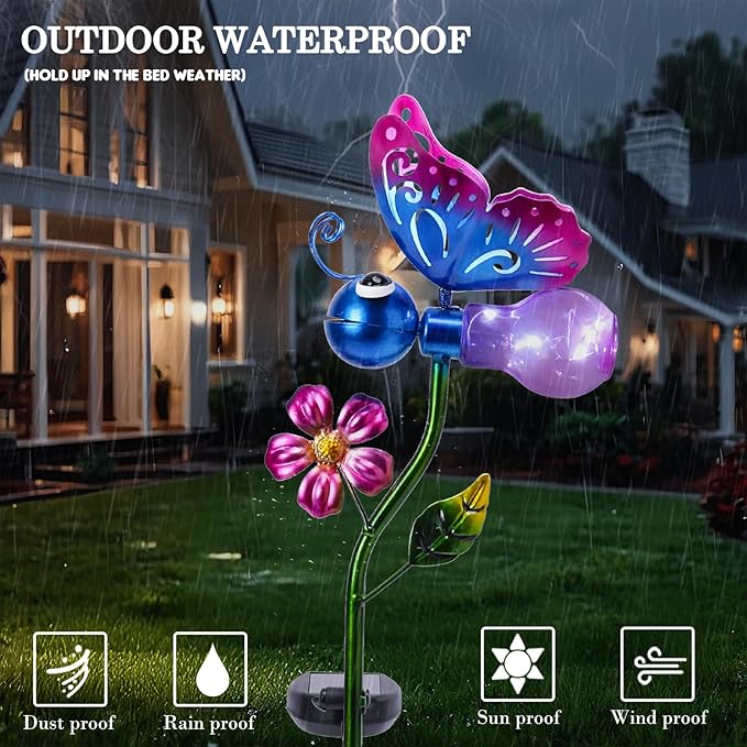 VCUTEKA Solar Garden Lights Metal Flower Decor Colorful Solar Pathway Light with LED Cracked Crystal Ball Outdoor Decorative Stake for Patio Yard Lawn Garden Decor (Purple)
