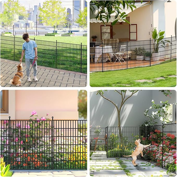 10 Panels No Dig Garden Fence, 32 in(H) X24.2 ft(L) Metal Fence Panels, Thickened Rustproof Garden Fencing, Animal Barrier Fence for Dogs, Rabbits, and Patio