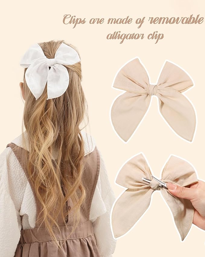5.5 Inch 20PCS Baby Girls Fable Hair Bows Clips Cotton Linen Alligator Hair Clips Large Neutral Handmade Hair Accessories Bows for Girls Toddlers Kids by doboi