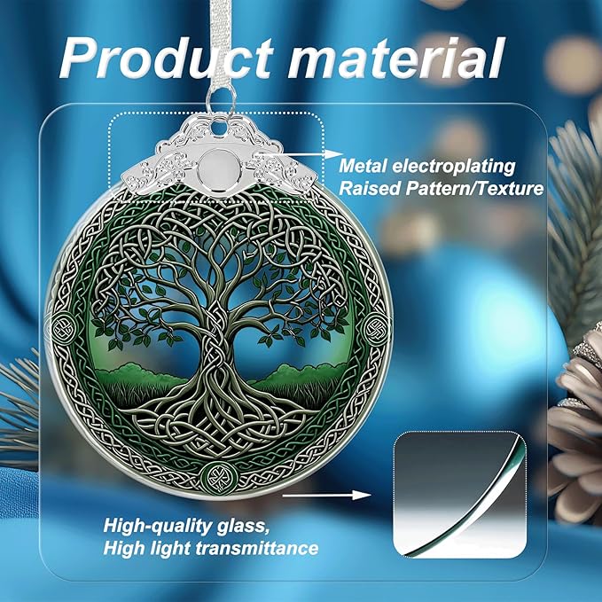Tree of Life Crystal Glass Hanging Ornaments for Christmas Tree and Xmas Gift Exchange - Tree of Life Stained Glass Ornament - Christmas Tree Decor, Holiday Keepsake Present Idea