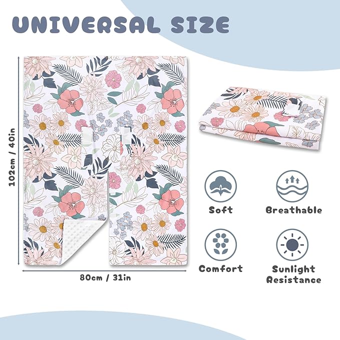 Car Seat Cover Baby, Infant Car Seat Canopy Covers for Newborn Girls Boys, Soft Breathable Minky Carseat Covers Stretchy Multi-Use Nursing Cover for Stroller Baby Car Seat, Daisy Flroal