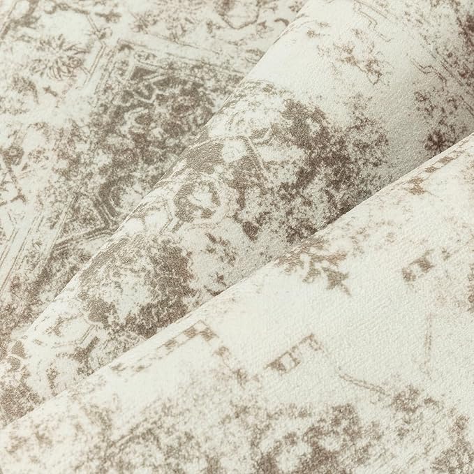 5x7 Washable Area Rug Brown Neutral Carpet for Living Room Bedroom Distressed Vintage Low Pile Soft Non-Slip Lightweight Vacuumable Throw Rug for Dining Room Office Kitchen Dorm