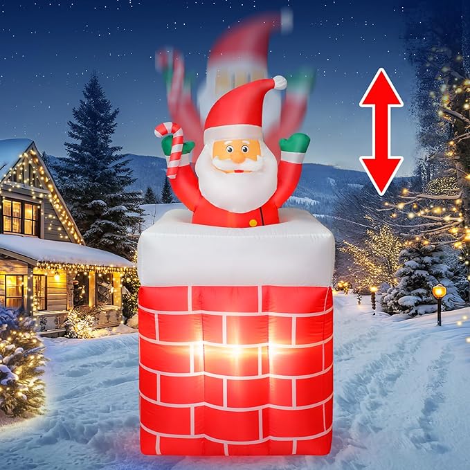 6FT Inflatables Santa Claus in The Chimney Up and Down, Christmas Blow Up Santa Claus Yard Outdoor Decorations with LED Lights for Indoor Yard Party Lawn Garden Winter Holiday Decor